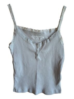 Harlow Cream Ribbed Lace Trim Tank Top Cotton Button Front Y2K Baby Tee Cami